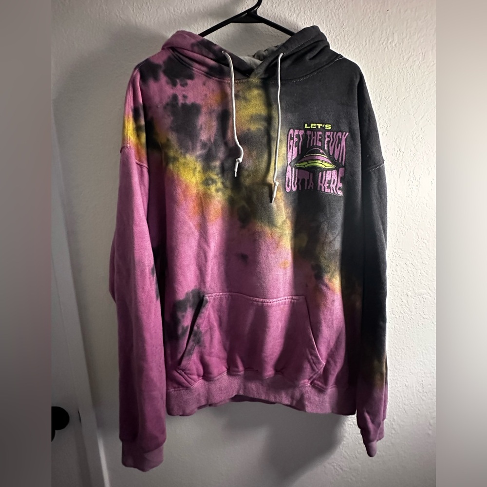 Tie-Dye Pink & Black Graphic Hoodie - Let's Get Outta Here